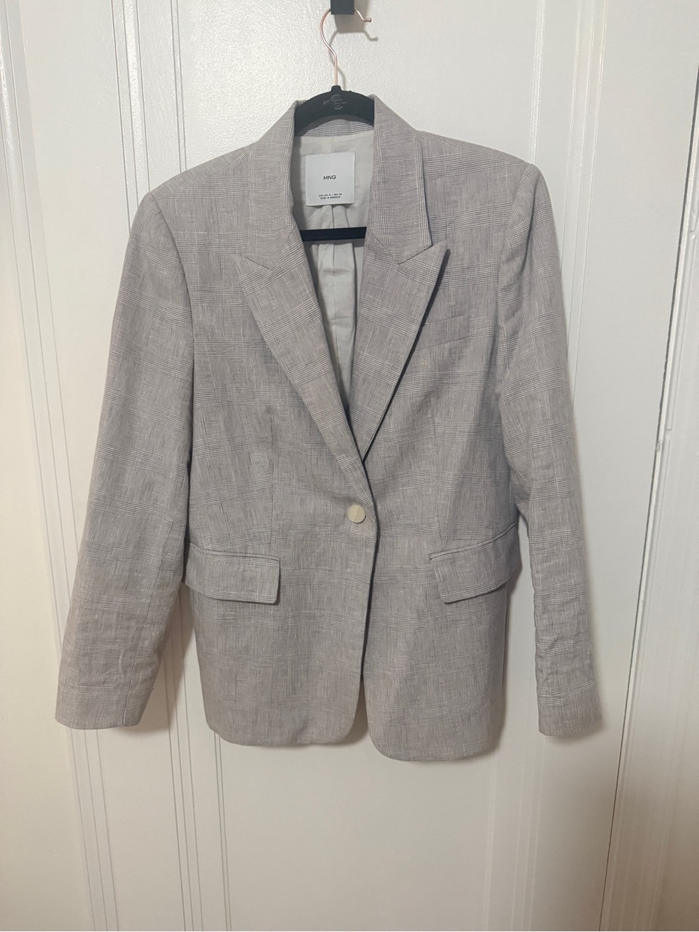 Mango Light Gray Single-Button Notch-Lapel Blazer